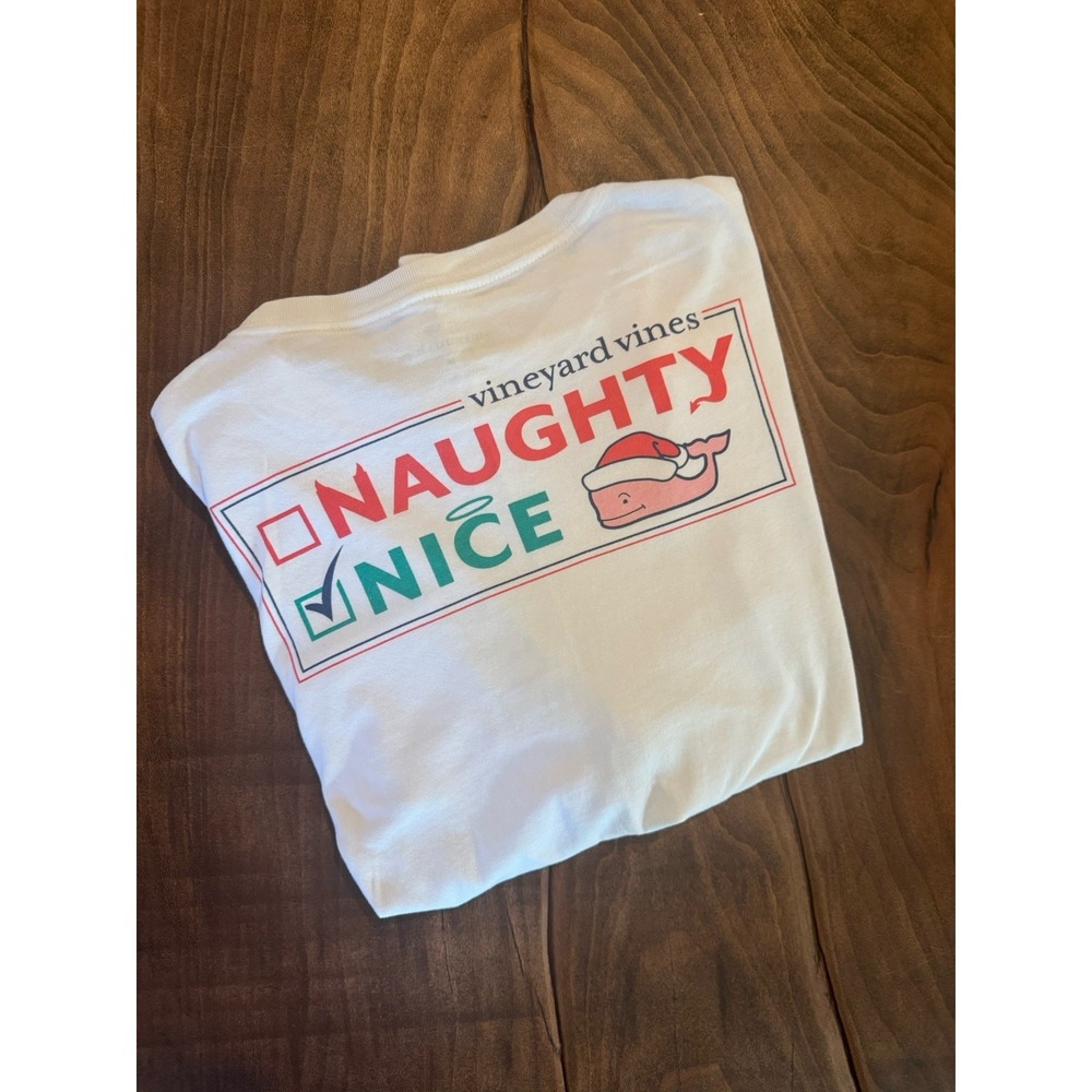 Vineyard Vines Kids Med 12-14 Christmas Naughty Or Nice Long‎ Sleeve Tee Shirt